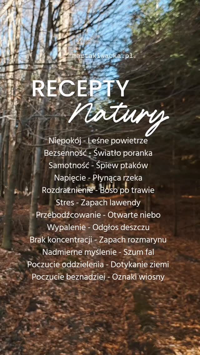 Drogie Kobiety, wszystkiego najpiękniejszego w Dniu Kobiet! 🌸
Wyjdźcie dziś na zewnątrz i pozwólcie Matce Naturze regulować Wasz układ nerwowy 🌳🌀 Czasem najgłębsze wsparcie dla naszego ciała jest bliżej, niż myślimy 🤍

🌞 Poranne słońce
Synchronizuje rytm dobowy, dzięki czemu lepiej śpimy w nocy. Zwiększa energię, wspierając pracę mitochondriów, a także pomaga w produkcji witaminy D3 oraz stymuluje dopaminę i serotoninę.

🕊️ Śpiew ptaków
Badania pokazują, że już 6 minut słuchania śpiewu ptaków może znacząco obniżyć poziom lęku i napięcia. Dźwięki natury wspierają regenerację po stresie i pomagają układowi nerwowemu wrócić do równowagi.

🌊 Obecność wody
Przebywanie w pobliżu wody wprowadza nas w stan tzw. „dryfowania” - półmedytacyjnej uważności. To szczególna forma uwagi, w której jesteśmy zaangażowani w otaczający nas świat, ale nie skupiamy się na działaniu. Już samo patrzenie na wodę może obniżyć tętno i ciśnienie krwi.

🗻 Widoki natury
Badania wykazały, że widoki natury pomagają łagodzić ból, wspierają regenerację i przyspieszają powrót do zdrowia.

🌻 Zapach kwiatów i ziół
Aromaty natury aktywują układ limbiczny i wspierają wydzielanie dopaminy, serotoniny i endorfin. Mogą redukować stres, poprawiać koncentrację i wprowadzać w stan spokoju.

🌲 Leśne powietrze
Spacer w lesie obniża poziom kortyzolu, zmniejsza stan zapalny i zwiększa aktywność komórek odpornościowych. Już godzina w naturze może zmniejszyć aktywność obszarów mózgu związanych ze stresem.

Dlatego zrób sobie najpiękniejszy prezent: chwilę blisko natury.
Nie tylko dziś.
Każdego dnia Twoje ciało będzie Ci za to wdzięczne.

Samych wspaniałości, Drogie Kobiety! 🌷

redukcja stresu • spokój naturalnie • techniki wyciszające • układ nerwowy • biohacking • naturalne sposoby na emocje • metoda EFT tapping • sesje online 1:1 • sesje grupowe EFT • warsztaty • emocje • wzorce zachowań • zmiana przekonań • uwalnianie blokad • wsparcie • rozwój osobisty • terapia • uzdrawianie ciała i duszy • zdrowie • wygląd • relacje • finanse • spełnione życie • manifestacja

#stres #układnerwowy #regulacja #emocje #EFTtapping

Źródła badań: PMID: 36229489, 26124129, 35564457, 26694076, 17018065, 36059042, 261241
