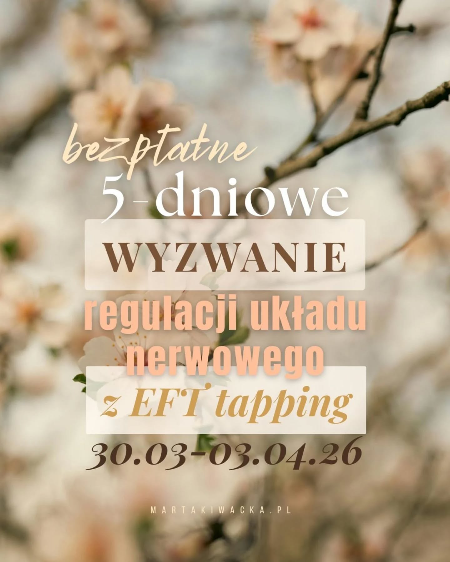 🌿 Bezpłatne 5-dniowe wyzwanie  EFT Regulacji Układu Nerwowego – start 30.03.2026 🌿

Czy czujesz czasem, że.. masz za dużo w głowie?
Za dużo myśli
Za dużo bodźców
Za dużo napięcia
Za mało przestrzeni dla siebie…

I nawet kiedy masz chwilę spokoju —
Twój umysł dalej biegnie?

To nie jest brak silnej woli.
To przeciążony układ nerwowy, który woła o zatrzymanie.

Dlatego już poniedziałek zapraszam Cię na bezpłatne, 5-dniowe wiosenne wyzwanie:
🌿 DETOKS MENTALNY
czyli powrót do siebie

Przez 5 dni pomogę Ci:
✨ zatrzymać się
✨ poczuć swoje ciało
✨ usłyszeć emocje
✨ zobaczyć schematy, które Cię blokują
✨ zrobić przestrzeń na nowe

Na spokojnie. W swoim tempie.
Z uważnością i łagodnością dla siebie.

Codziennie dostaniesz ode mnie:
🌱 krótkie wprowadzenie
🌱 prostą praktykę EFT
🌱 małe zadanie, które naprawdę robi różnicę

To będzie taki pierwszy krok…
do większej zmiany.

📅 Startujemy poniedziałek, 30 marca 2026
📍 Wszystko będzie się działo w grupie FB 'Styl życia z EFT'
💛 Udział jest całkowicie bezpłatny

💬 Jeśli dołączasz 🤗✨️— napisz w komentarzu: „Jestem”
i zaproś też osobę, której to może pomóc 💛

Do zobaczenia! 🌿

sesje online 1:1 • sesje grupowe EFT • warsztaty • metoda EFT tapping • emocje • wzorce zachowań • zmiana przekonań • uwalnianie blokad • wsparcie • rozwój osobisty • terapia • uzdrawianie ciała i duszy • zdrowie • wygląd • relacje • finanse • spełnione życie • manifestacja • redukcja stresu • spokój naturalnie • techniki wyciszające • układ nerwowy • biohacking • naturalne sposoby na emocje

#detoks #wyzwanie #układnerwowy #eft #EFTtapping
